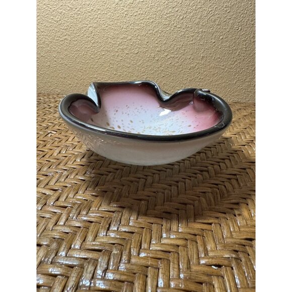 Murano Art Glass Bowl  Freeform Pink Black Purple White And Gold Swirl Design - Picture 5 of 11